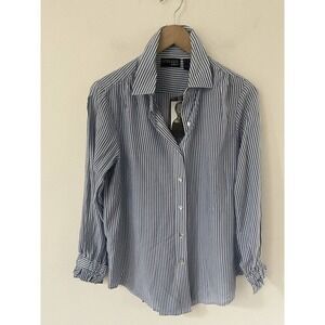 Attitudes by Renee Womens Striped Sz 2 Viscose Button Front Top White Blue